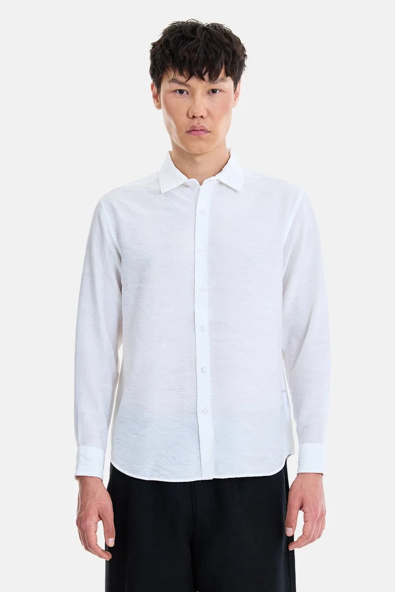 SNITCH White Textured Long Sleeve Regular Fit Shirt