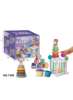 Export Baby Play Soft Glue Stacked Le Sessele Digital Animal Building Blocks Finger Doll Toy-Color:59 Five-in-one Bathroom Water Stacking Building Block Set