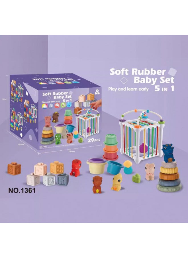 Generic - Export Baby Play Soft Glue Stacked Le Sessele Digital Animal Building Blocks Finger Doll Toy-Color:59 Five-in-one Bathroom Water Stacking Building Block Set - Image 1