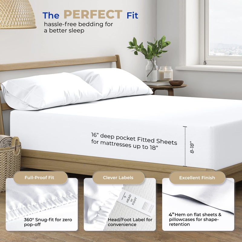 THREAD SPREAD King Size Cotton Sheets Set - 400 Thread Count 100% Cotton Sheets for King Bed (4 PC, White), 16 in Deep Pocket Silky Soft Bed Sheet Set for Hot Sleepers, Luxury Hotel Cooling Sheet - Image 4