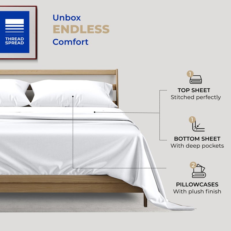 THREAD SPREAD King Size Cotton Sheets Set - 400 Thread Count 100% Cotton Sheets for King Bed (4 PC, White), 16 in Deep Pocket Silky Soft Bed Sheet Set for Hot Sleepers, Luxury Hotel Cooling Sheet - Image 3