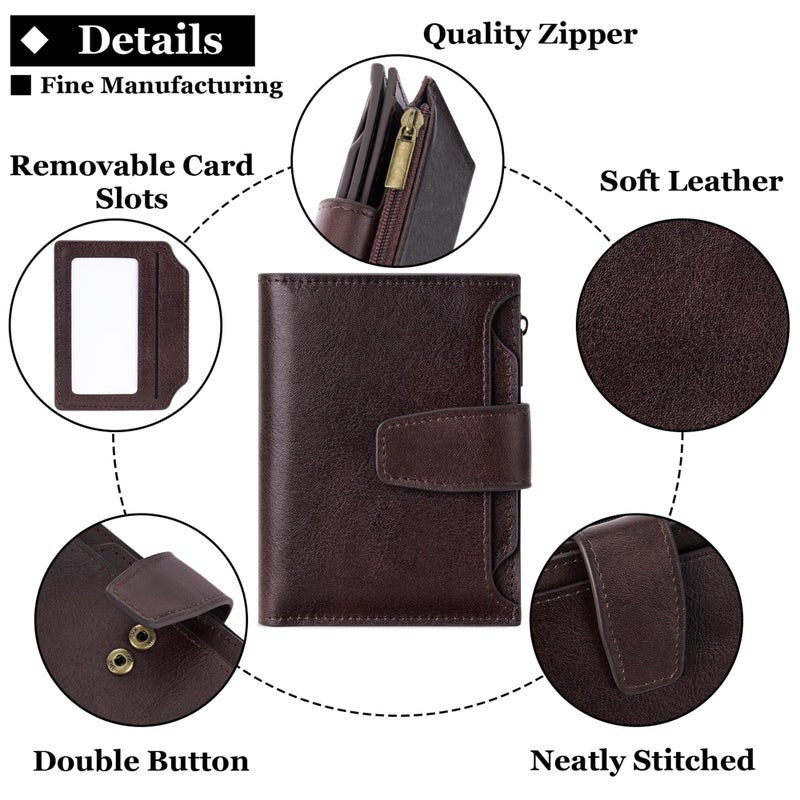 Airkit Small Wallet Women RFID Blocking Genuine Leather Bifold Compact Card Holder Wallet for Women with Zipper Coin Pocket 4 ID Window - Image 5