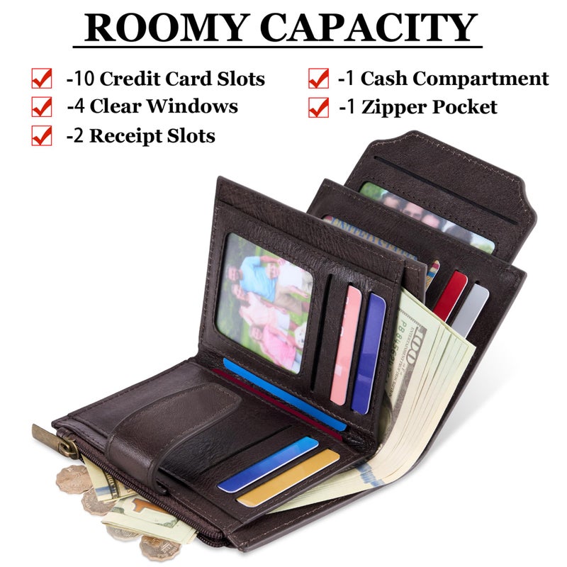Airkit Small Wallet Women RFID Blocking Genuine Leather Bifold Compact Card Holder Wallet for Women with Zipper Coin Pocket 4 ID Window - Image 3