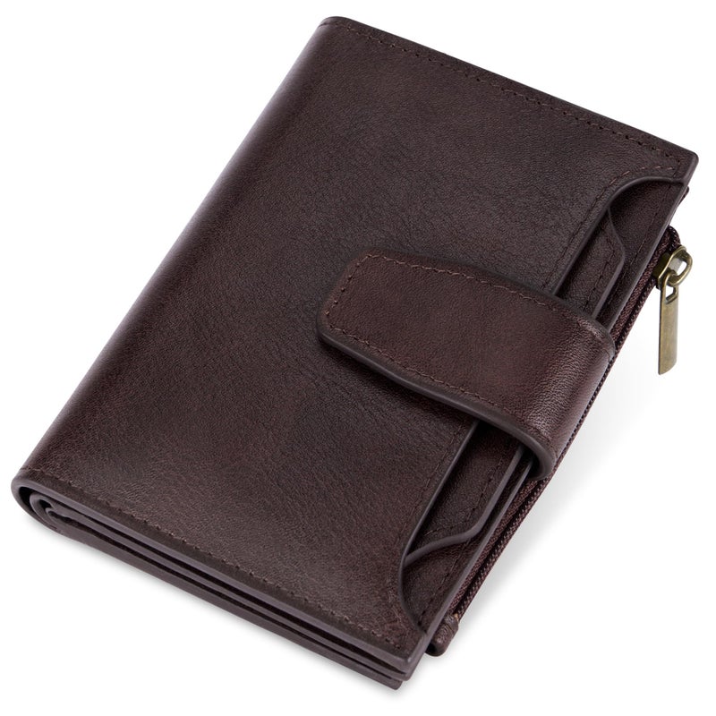 Airkit Small Wallet Women RFID Blocking Genuine Leather Bifold Compact Card Holder Wallet for Women with Zipper Coin Pocket 4 ID Window - Image 1