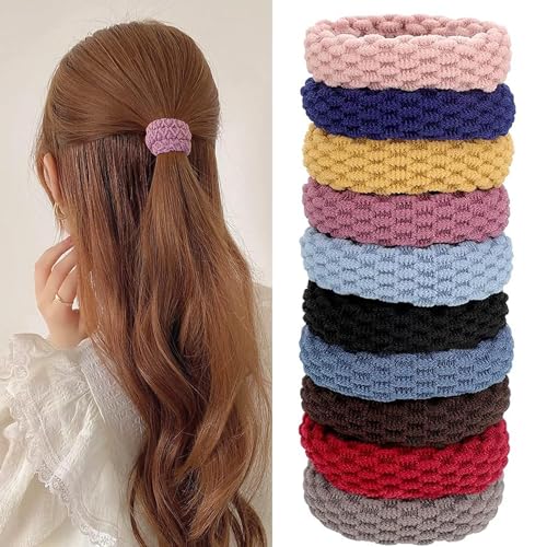 BIRDWARE Black Hair Ties for Women Girls, Seamless Thick Black Hair Band, Multi color Elastic Hair Ties No Damage Ponytail Holder (12Pc Tyre Ring) - Image 1