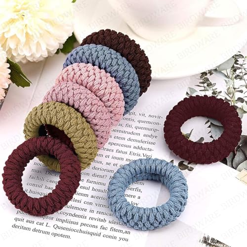 BIRDWARE Black Hair Ties for Women Girls, Seamless Thick Black Hair Band, Multi color Elastic Hair Ties No Damage Ponytail Holder (12Pc Tyre Ring) - Image 4