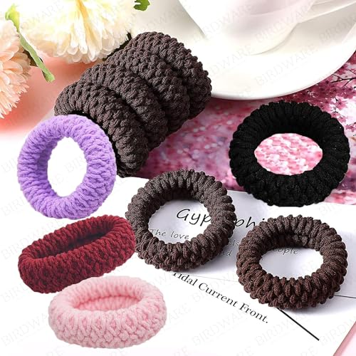 BIRDWARE Black Hair Ties for Women Girls, Seamless Thick Black Hair Band, Multi color Elastic Hair Ties No Damage Ponytail Holder (12Pc Tyre Ring) - Image 2