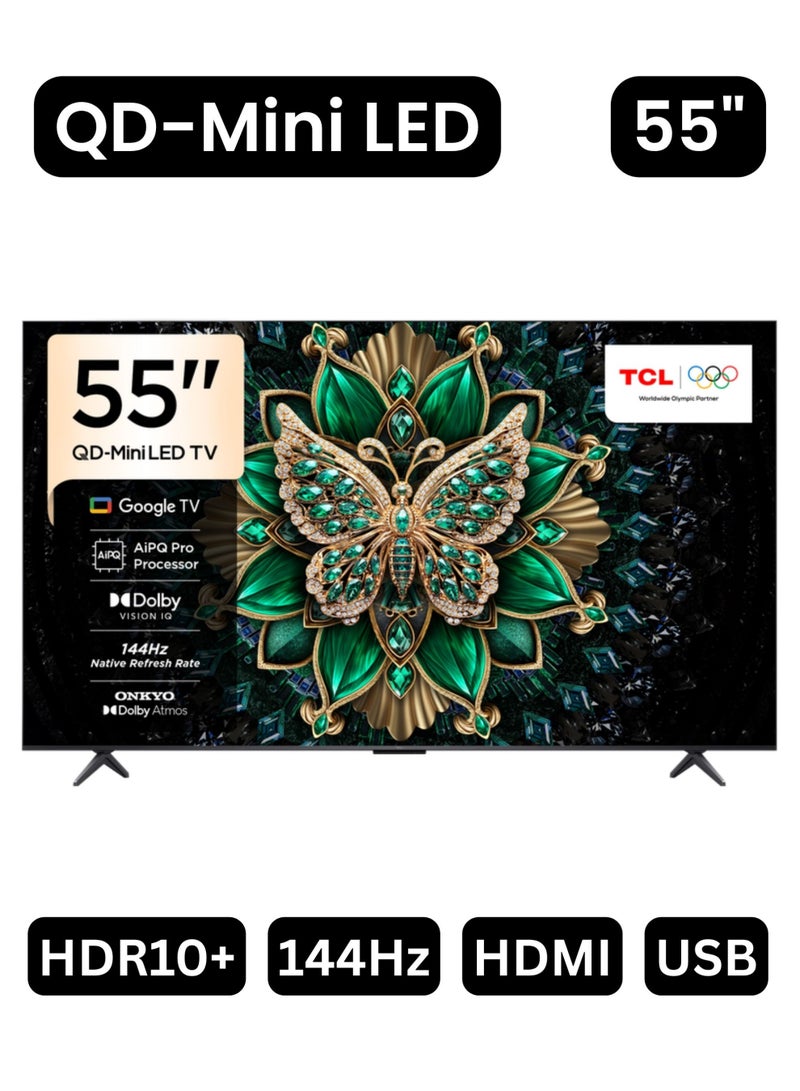 TCL 55-inch C61K Premium QD-Mini LED 4K Smart TV (2026 Model - UAE Version) 55C61K Google TV With AiPQ Pro Processor, Matte HVA Panel, ONKYO 2.1 Hi-Fi System, 144Hz - TCL 55" 4K QD-Mini LED Smart TV 55C61K Black - Image 1