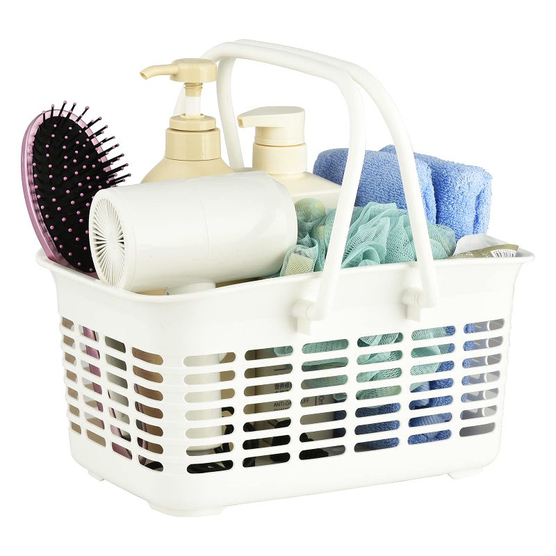 ALINK Plastic Shower Caddy Basket with Handle  Portable Organizer Storage Basket for College Dorm  Bathroom  Kitchen - White - Image 1