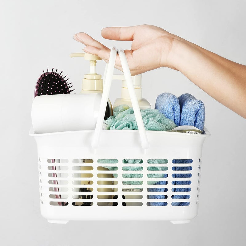 ALINK Plastic Shower Caddy Basket with Handle  Portable Organizer Storage Basket for College Dorm  Bathroom  Kitchen - White - Image 3