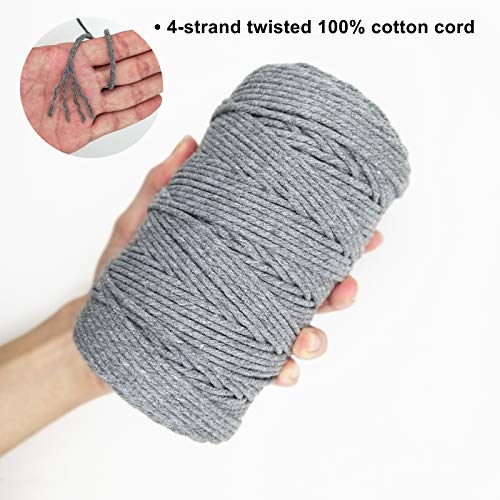 BYWORLD 3mm Cotton Rope, 220 Yards(200m) Twine String, 100% Natural Cotton Colored Macrame Rope for Plant Hangers, Wall Hanging, Christmas or Wedding Decorative(Grey) - Image 3
