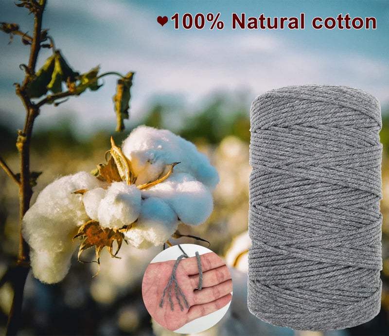 BYWORLD 3mm Cotton Rope, 220 Yards(200m) Twine String, 100% Natural Cotton Colored Macrame Rope for Plant Hangers, Wall Hanging, Christmas or Wedding Decorative(Grey) - Image 4
