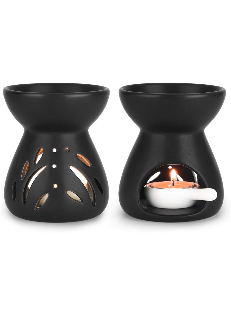 ComSaf Essential Oil Candle Warmers Burner Wax Melt, 2 Pack Black Romatherapy Burner Ceramic Oil Burner Home Bedroom Decor - Image 1