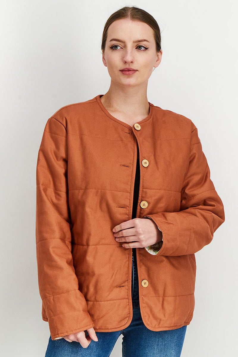 Promod x Muse And Marlowe Women Plain Button Down Jacket, Brown - Image 1