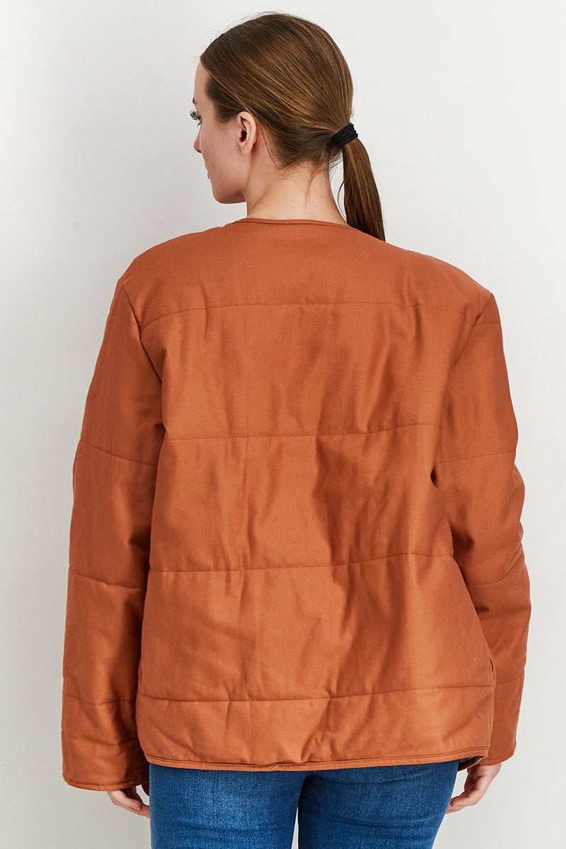 Promod x Muse And Marlowe Women Plain Button Down Jacket, Brown - Image 3