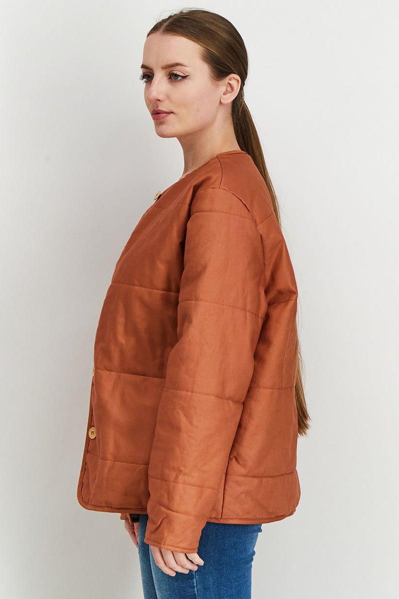 Promod x Muse And Marlowe Women Plain Button Down Jacket, Brown - Image 4