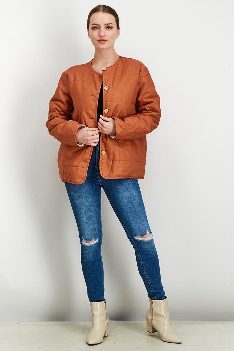 Promod x Muse And Marlowe Women Plain Button Down Jacket, Brown - Image 2