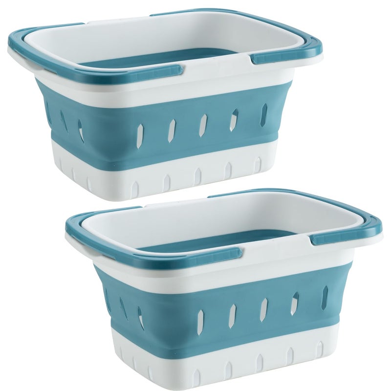 anniya 2 pack دش محمولة سلة تخزين البلاستيك سلة قابلة للطي مع مقابض صندوق منظم صندوق لحمام المطبخ الصالة الرياضية (الأزرق 2 حزمة) (Blue 2 Pack) - Image 1