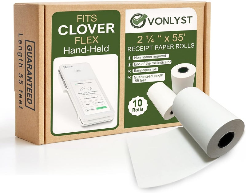 Vonlyst Thermal Paper Roll for Clover Flex Receipt Paper 2 1/4 x 55 (10 rolls) - Image 1