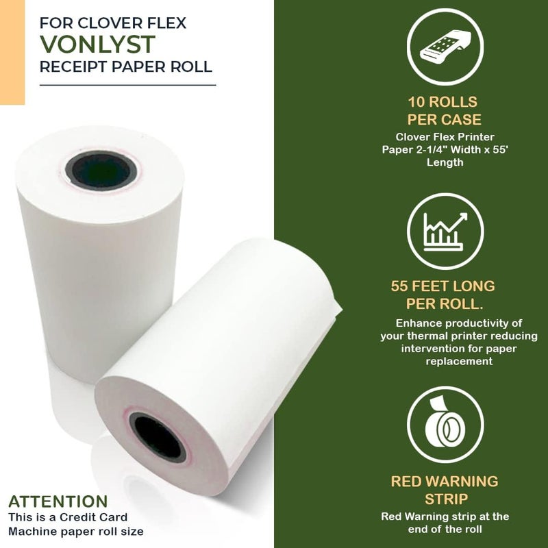 Vonlyst Thermal Paper Roll for Clover Flex Receipt Paper 2 1/4 x 55 (10 rolls) - Image 4