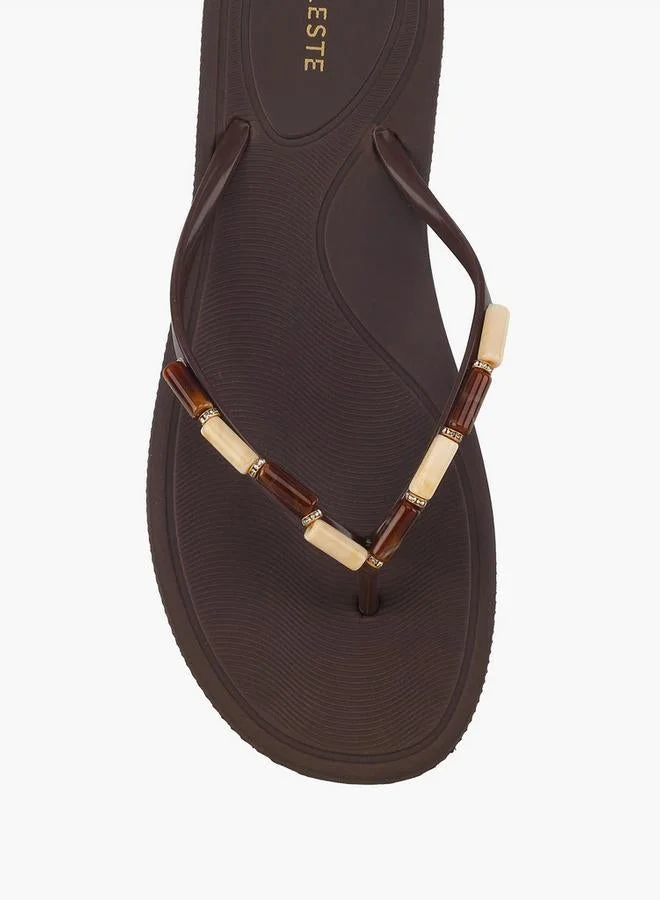 Celeste BROWN Women Bead Embellished Flip Flops for Women | Best Price UAE