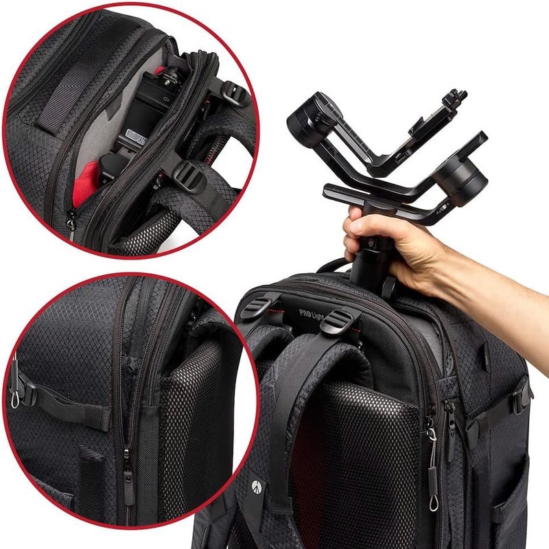 مانفروتو برو لايت فليكسلودر إل (Manfrotto PRO Light Flexloader L)، حقيبة ظهر محترفة للكاميرات، جيب قابل للتوسيع لمثبت الاستقرار ثلاثي المحاور، نقاط تثبيت متعددة للمقعد الثلاثي، أقسام قابلة للتبديل، اللون أسود. - Image 3