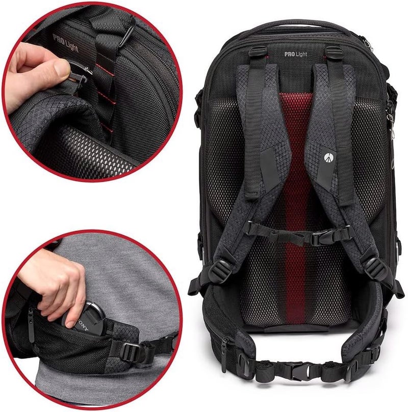 مانفروتو برو لايت فليكسلودر إل (Manfrotto PRO Light Flexloader L)، حقيبة ظهر محترفة للكاميرات، جيب قابل للتوسيع لمثبت الاستقرار ثلاثي المحاور، نقاط تثبيت متعددة للمقعد الثلاثي، أقسام قابلة للتبديل، اللون أسود. - Image 5