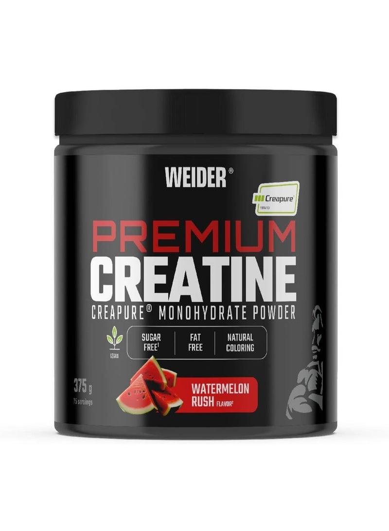 Premium Creatine (375g) Watermelon Flavor, Creatine Monohydrate 100% Creapure, Sugar Free, Vegan, Physical Performance Increase (75 Servings)