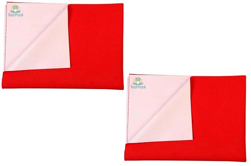 Tod PooL حامي سرير تواد بولو القابل للتنفس | فليس مضاد للتكتل عالي الامتصاص قابل للغسل | ورقة مقاومة للماء سريعة الجفاف | ورقة حامي سرير للأطفال والبالغين (2، أحمر، حجم سرير مزدوج (260x200 سم)) - Image 1