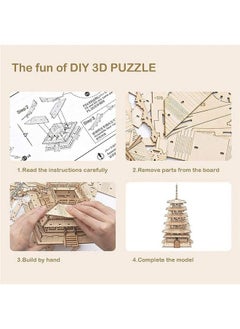 Rolife 3D Wooden Puzzles Temple Building Kit 275Pcs Japanese Fivestoried Pagoda 13" Model Craft Kits For Adults/Boys/Girls  - Image 5