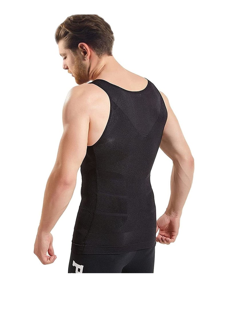 Men’s Slimming Body Shaper Vest Shirt Abs Abdomen Slim Stretchable Tummy Tucker Vest Black XXL - Image 1