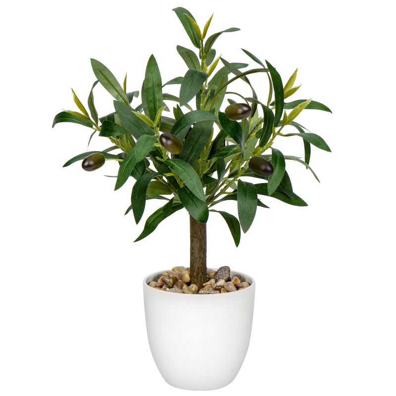 Artificial Olive Tree15 Small Faux OliveTree Fake Olive Plants with White Pot for Home Bedroom Table Shelf Office Hotel Decor Briful