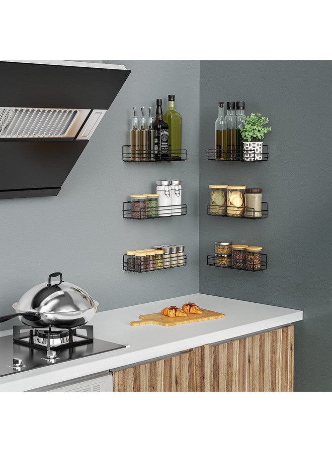 Moforoco Spice Rack Organizer Wall Mount (6Pack), Hanging Black Spice Pantry Organization Storage Shelf, Farmhouse Seasoning Organizer, Flexible Wall Shelves, Kitchen Essentials Home Decor - Image 1
