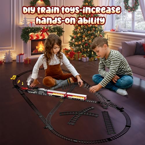 Hot Bee Train Set - Metal Train Toys with Luxury Tracks and Glowing Passenger, Christmas Train Sets for Around The Tree with Smokes, Lights & Sound, Toy Train Set for 3 4 5 6 7+ Years Old Boys Gifts - Image 5