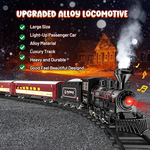 Hot Bee Train Set - Metal Train Toys with Luxury Tracks and Glowing Passenger, Christmas Train Sets for Around The Tree with Smokes, Lights & Sound, Toy Train Set for 3 4 5 6 7+ Years Old Boys Gifts - Image 2