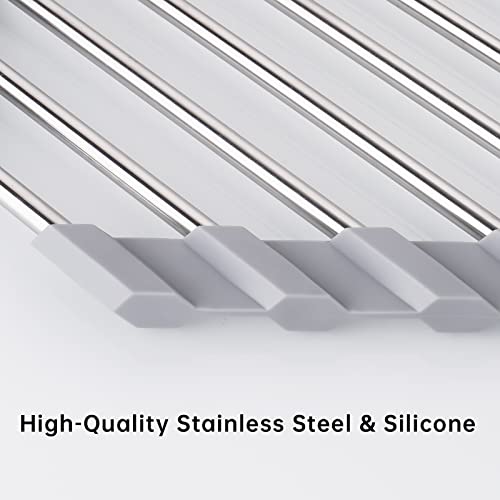 Tomorotec Triangle Roll-Up Dish Drying Rack for Sink Corner Small Foldable Stainless Steel Over The Sink Multipurpose Kitchen Drainer Caddy Organizer Storage Space Saver Shelf Holder (Gray) - Image 2