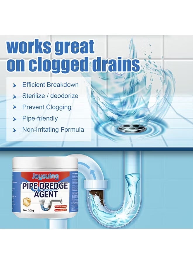 Jaysuing Pipe Dredge Agent, Bathroom Drain Cleaner, Powerful Pipe Excavator, Kitchen Sink Drain Cleaner, Home Sewer Toilet Kitchen Dredging Deodorant Clogged Channel Agent, Deep Cleaning And Quick Effect, 200G - Image 2