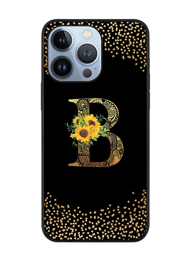 Stylizedd Rugged Black edge case for Apple iPhone 13 Pro, Slim fit Thin Cover -  Custom Monogram Initial Letter Mandala Floral Pattern Alphabet- B  (Black ) - Image 1