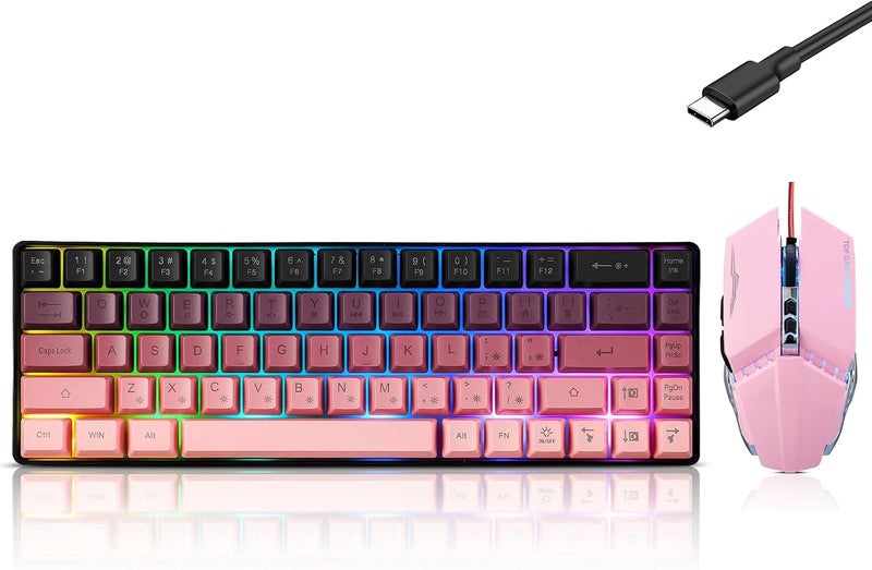 Guiheng Wired 60% Gaming Keyboard and Mouse Combo, Ultra-Compact 61 Keys RGB Backlit Mini Keyboard, Lightweight 3200 DPI Optical, Wired Gaming Set for Windows,PC, MAC PS5 Xbox Gamer(BlackBerry Pink) - Image 1