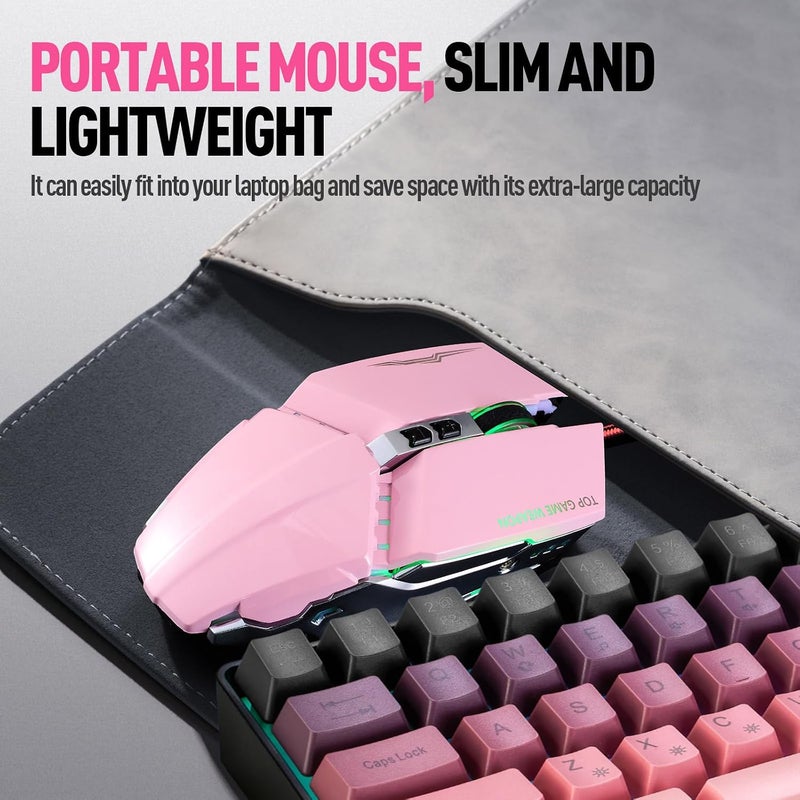 Guiheng Wired 60% Gaming Keyboard and Mouse Combo, Ultra-Compact 61 Keys RGB Backlit Mini Keyboard, Lightweight 3200 DPI Optical, Wired Gaming Set for Windows,PC, MAC PS5 Xbox Gamer(BlackBerry Pink) - Image 4