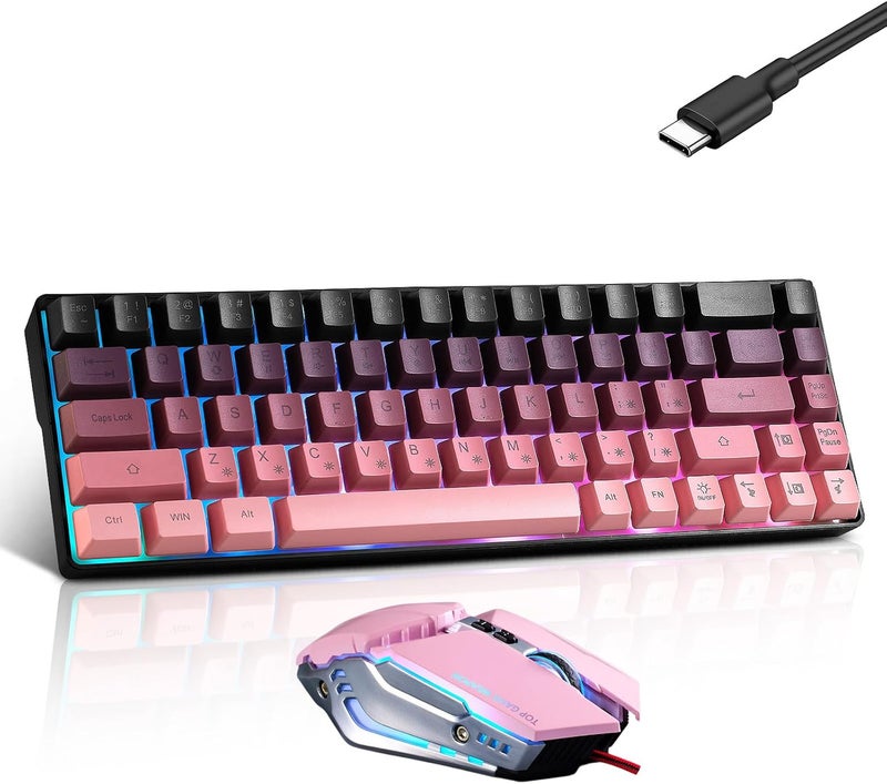 Guiheng Wired 60% Gaming Keyboard and Mouse Combo, Ultra-Compact 61 Keys RGB Backlit Mini Keyboard, Lightweight 3200 DPI Optical, Wired Gaming Set for Windows,PC, MAC PS5 Xbox Gamer(BlackBerry Pink) - Image 2