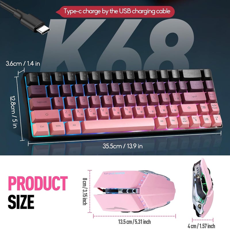 Guiheng Wired 60% Gaming Keyboard and Mouse Combo, Ultra-Compact 61 Keys RGB Backlit Mini Keyboard, Lightweight 3200 DPI Optical, Wired Gaming Set for Windows,PC, MAC PS5 Xbox Gamer(BlackBerry Pink) - Image 3
