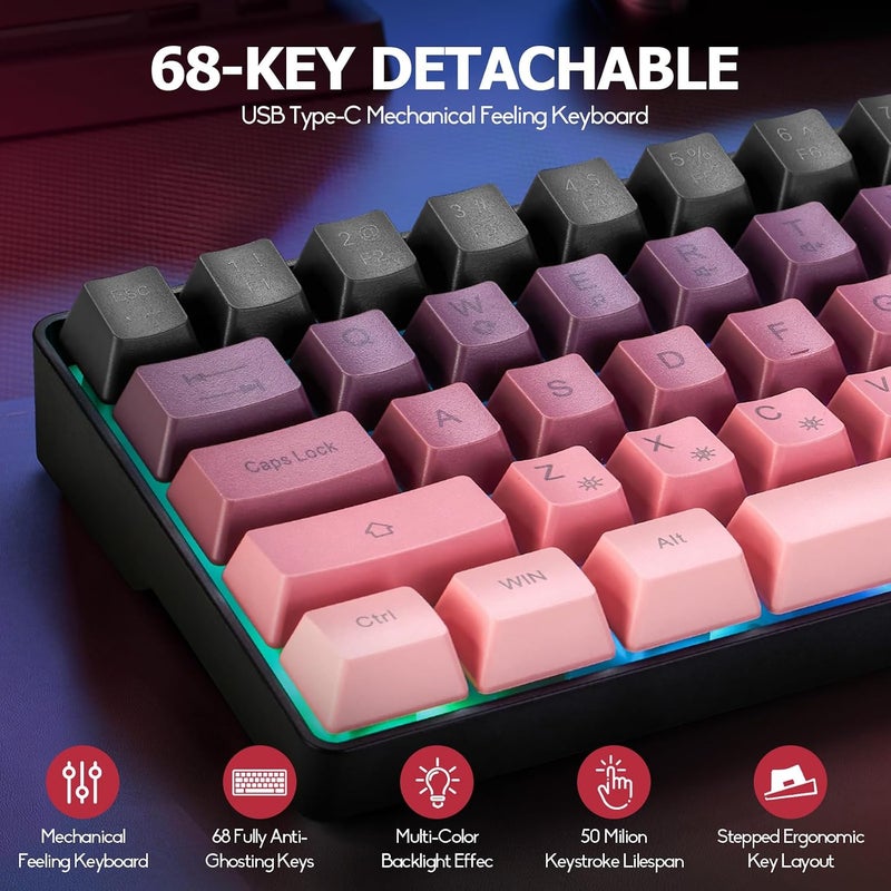 Guiheng Wired 60% Gaming Keyboard and Mouse Combo, Ultra-Compact 61 Keys RGB Backlit Mini Keyboard, Lightweight 3200 DPI Optical, Wired Gaming Set for Windows,PC, MAC PS5 Xbox Gamer(BlackBerry Pink) - Image 5
