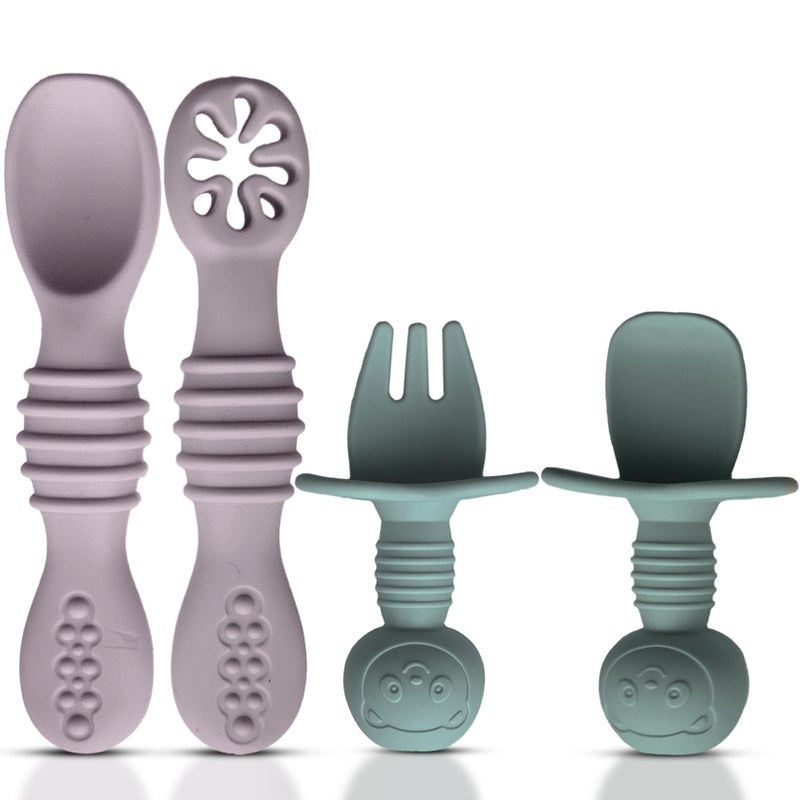 HippoBaby 4pc Silicone Baby Spoons Self Feeding Baby Utensils 612 Months 3 Baby Spoon 1 Baby Fork Toddler Cutlery Set BPA Free Dishwasher Safe Baby Eating Essentials Light pinkArmy Green - Image 3