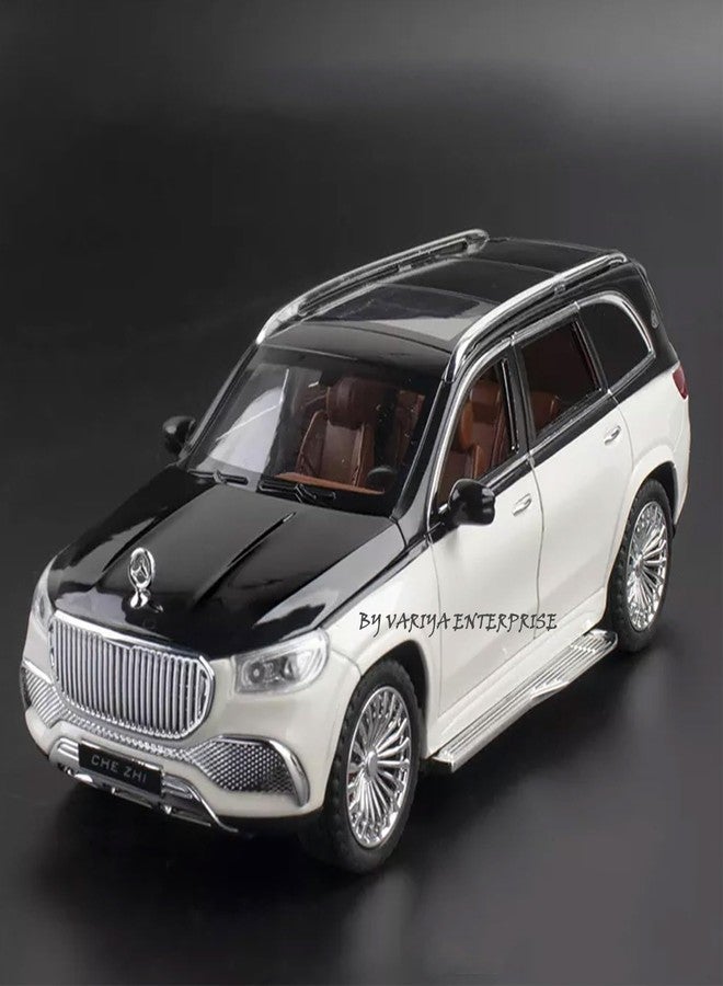 VARIYA ENTERPRISE® 1/24 Big Mercedes Maybach GLS600 Toy Car Metal Pull Back Diecast Car with Openable Door and Sound Light, Gifts Toys for Kids【 White/Black 】 - Image 3