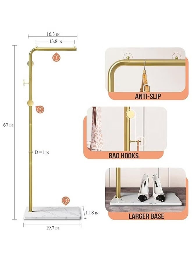 شو وو رف معطف معدني رائع قائم بذاته قاعدة مضادة للسقوط مناسبة لغرفة النوم ومدخل ديكور الارتفاع 170 سم ذهبي - Image 4