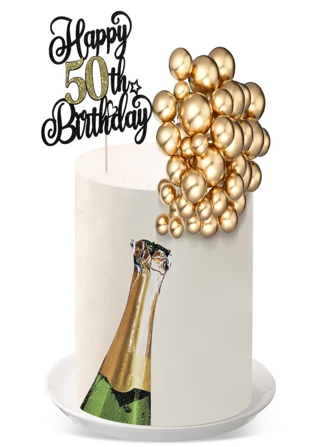 Silipull 38 Pcs 50th Birthday Cake Topper and Gold Balls Set 6.1 x 5 Inch Happy 50th Birthday Decorations for Men Anniversary Party Supplies Gift Plugin - Image 1