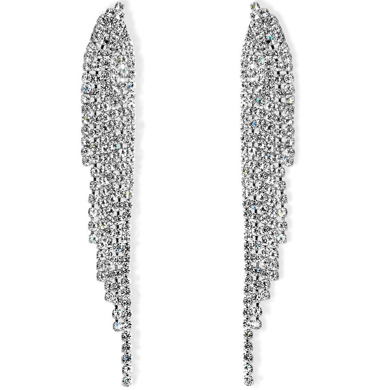 Humble Chic NY Humble Chic Simulated Diamond Earrings - Darling Waterfall Tassel CZ Statement Chandelier Studs, Silver - Image 1