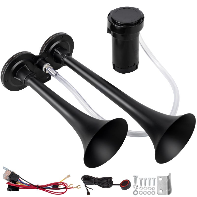 AOLIHAN Black Train Horn for Car Loud Car Horns Air Horn for TruckCarMotorcycle 12V 150dB Super Loud Dual Trumpet Air Horns Kit with Button