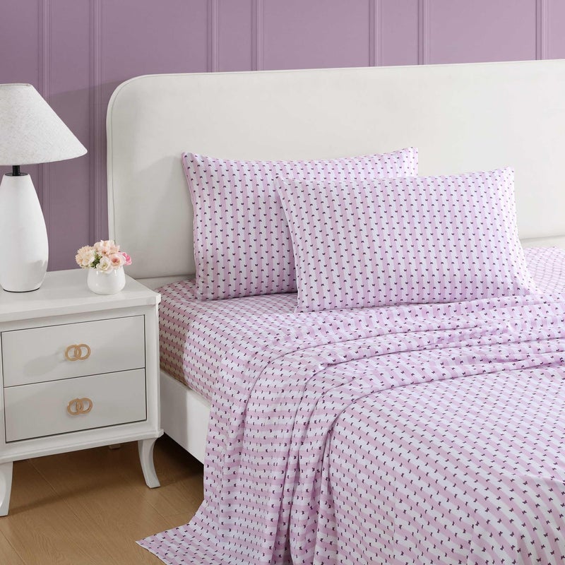 Betsey Johnson - Twin Sheet Set  Soft & Lightweight Bedding  Fade & Wrinkle Resistant  Striped Home Decor (Butterfly Stripe Purple  Twin) - Image 2